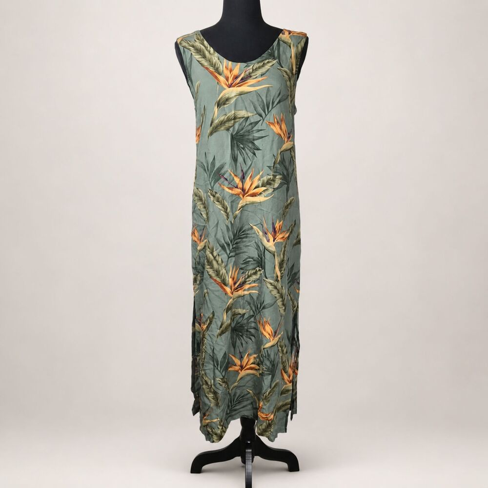 Paradise Found Hawaii Bird of Paradise Rayon Maxi Dress Small Floral Coastal